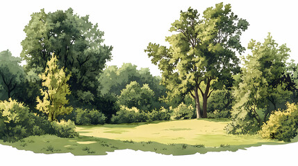 Watercolor Painting of a Lush Green Forest with Trees and Grass