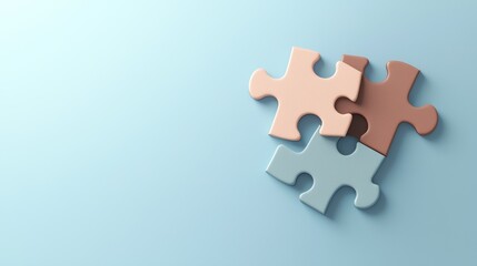 Obraz premium Pastel Colored Puzzle Pieces Arranged on a Light Blue Surface Symbolizing Connection and Cooperation
