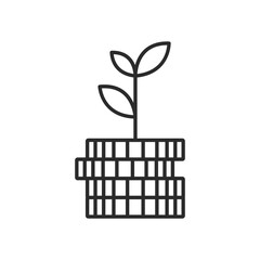 Money grow icon with plant leaf and coin . Thin line editable stroke vector illustration.