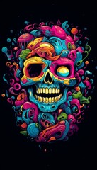Psychedelic Skull with Vibrant Colors and Swirling Patterns