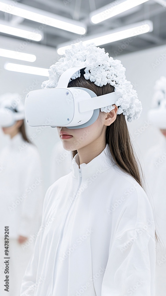 Poster a digital gallery showcasing ai-generated art, with viewers interacting with the pieces through virt