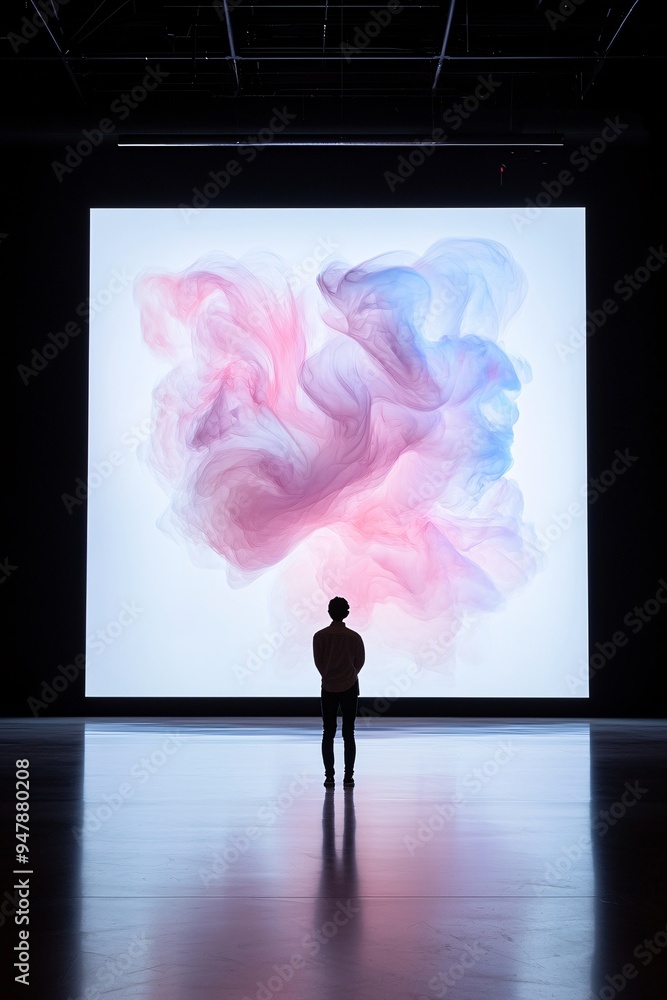 Poster a digital artist and an ai system collaborate to create a dynamic piece of art, displayed prominentl