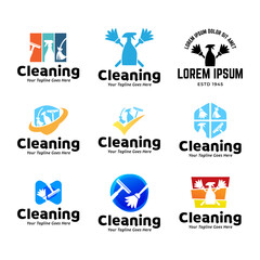 Set of House cleaning service logo design. House cleaning products vector design.