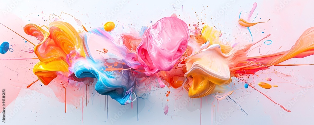 Poster a digital artist uses ai tools to create an abstract painting, with neural network patterns in the b