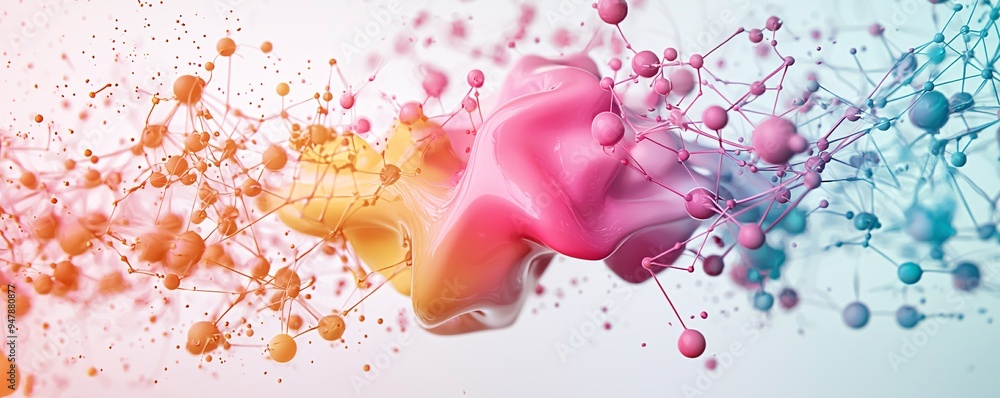 Poster a digital artist uses ai tools to create an abstract painting, with neural network patterns in the b