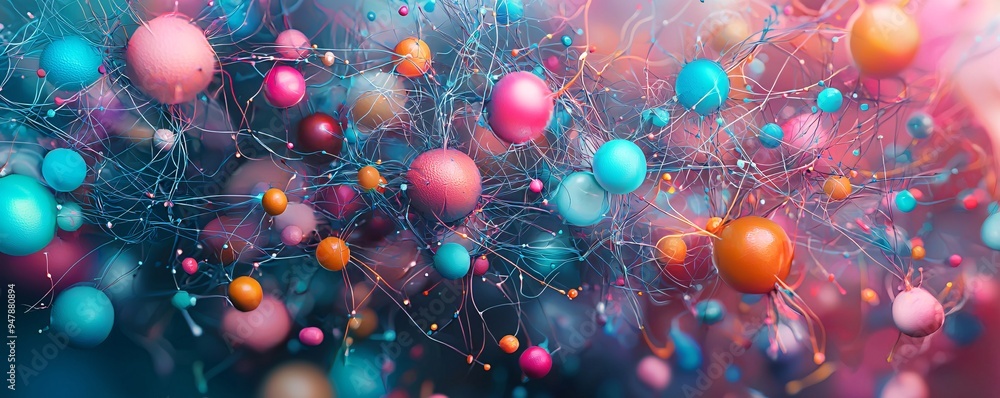 Poster a digital artist uses ai tools to create an abstract painting, with neural network patterns in the b