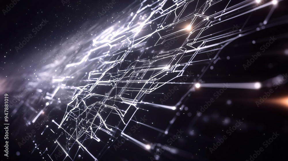 Aufkleber a captivating digital abstract showcasing glowing lines and particles in a dark space, symbolizing t