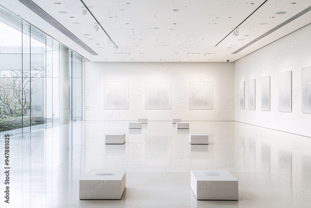 Poster a gallery of ai-generated art pieces, where visitors can interact with the works through digital int