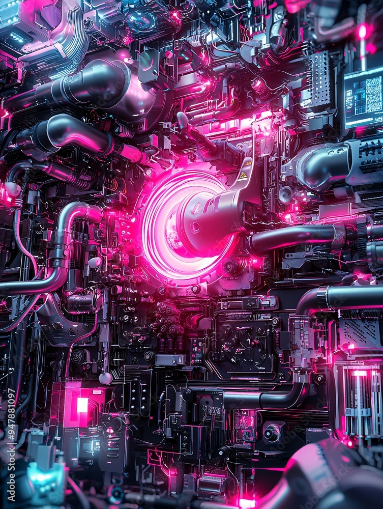Aufkleber a futuristic art studio with ai tools generating a vibrant piece of abstract art, blending human cre