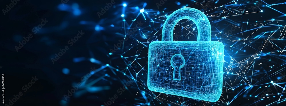 Aufkleber A businessman uses a fingerprint scanner to unlock and access the business' data network. Cloud computing protects the data network against attacks by hackers online. Biometric identification and