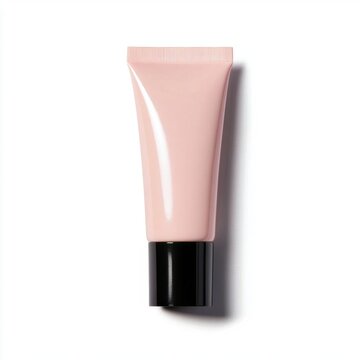 a makeup primer tube, makeup product, close-up, sleek design, pastel color, isolated on white background