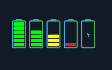 Set of battery charge level indicator symbol vector.battery charge from full to empty