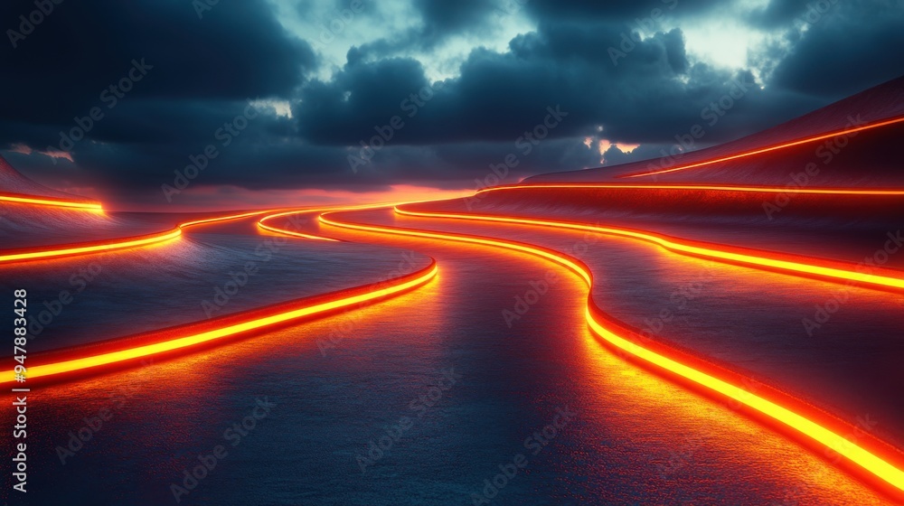 Aufkleber 3d rendering abstract neon backgroun3d modern wallpaper with glowing gol3d ascending lines