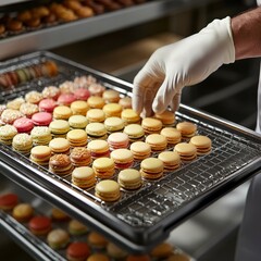 Freshly Baked Macarons Cooling on Rack A Delectable Array of Colors and Flavors (96 Characters)