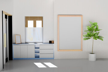 A cozy room featuring a lovely plant and a beautiful picture frame on the wall