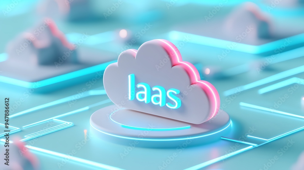 Poster 3d illustration of a cloud with the text iaas (infrastructure as a service), representing cloud comp