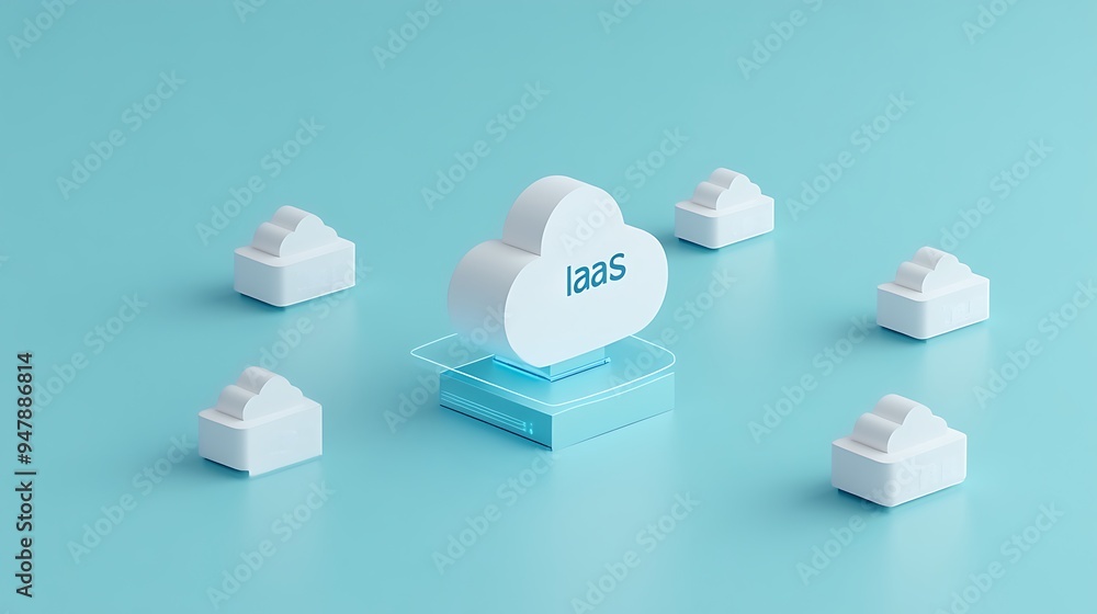 Aufkleber 3d illustration of an iaas cloud computing concept with digital blocks on a blue background, represe