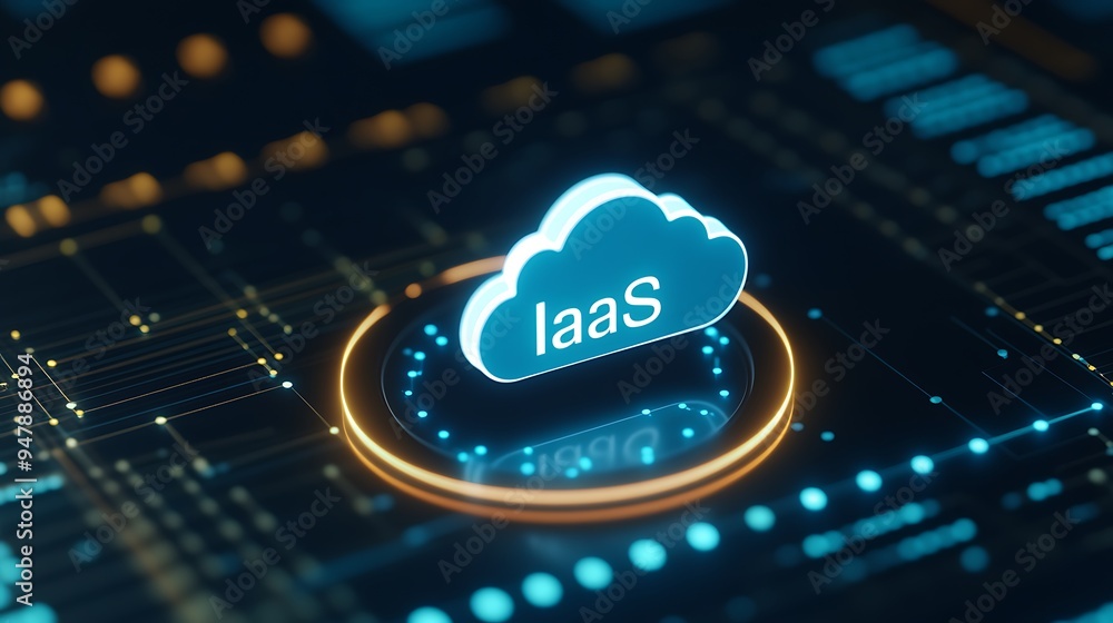 Poster 3d illustration of an 'iaas' icon over a technological digital background, representing infrastructu