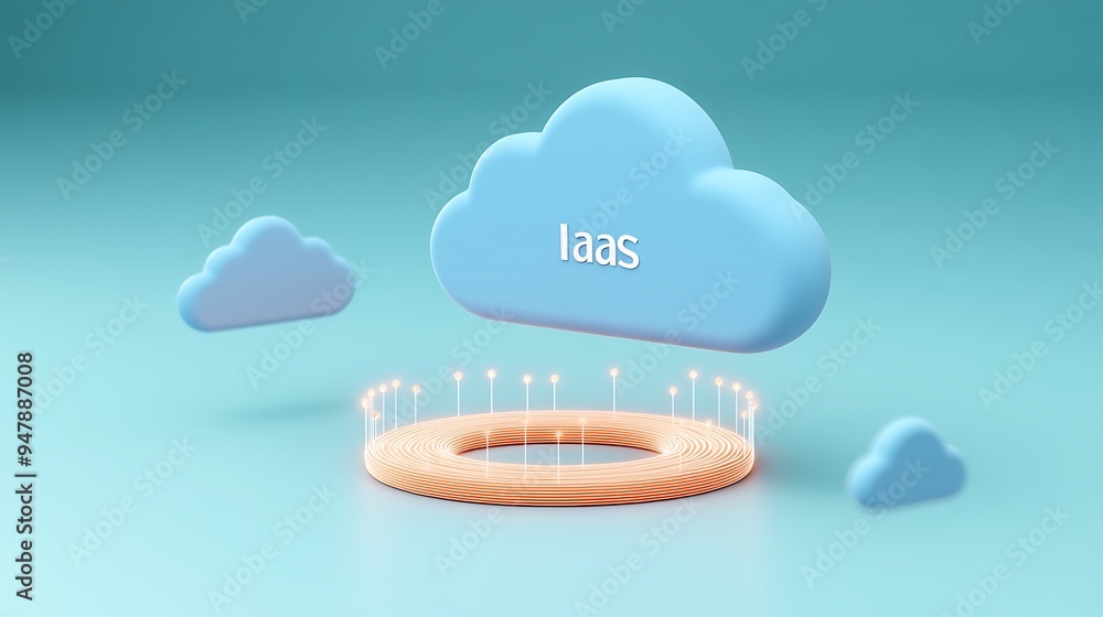 Poster 3d illustration of cloud computing concept with container, showing 'faas' and representing cloud tec