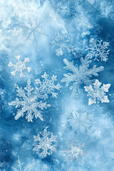 blue winter background with snowflakes.