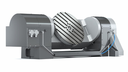 CNC Tilting Rotary Table on white background. 3d render