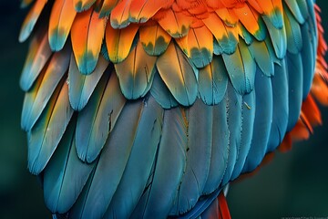 Obraz premium Vibrant Feathers of a Macaw Showcasing Stunning Color Gradients