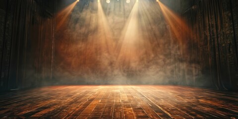 an empty stage arena with soft, ambient lighting creating a dramatic, open background.