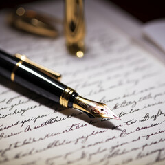 Elegant Fountain Pen and Handwritten Notes on Classic Paper