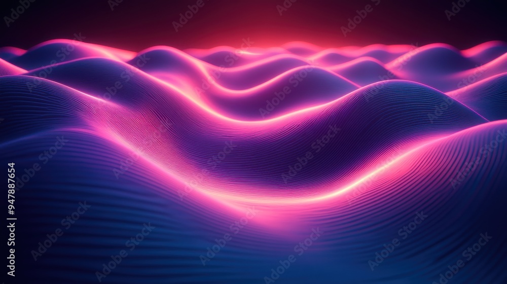 Aufkleber 3d rendering digital wallpaper abstract neon backgroun3d with wavy glowing lines