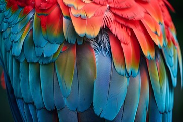 Obraz premium Vibrant Feathers of a Colorful Parrot Close-Up
