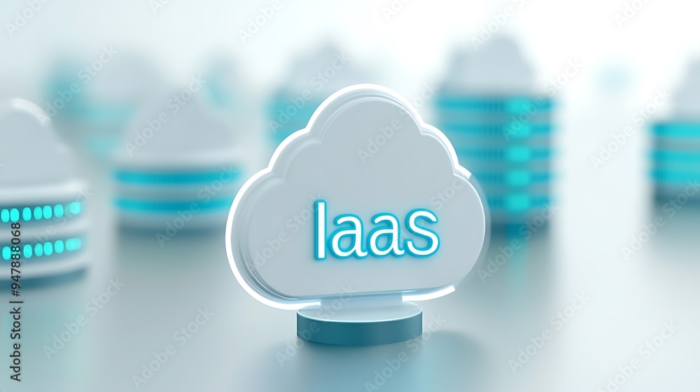 Poster 3d illustration of iaas concept, showing cloud computing infrastructure service and data storage in 