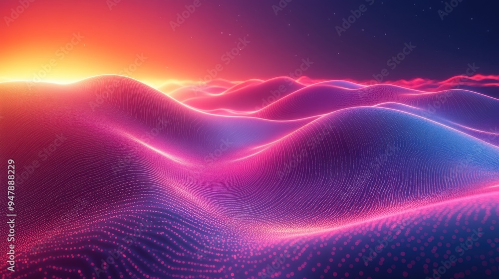Poster 3d rendering digital wallpaper abstract neon backgroun3d with wavy glowing lines