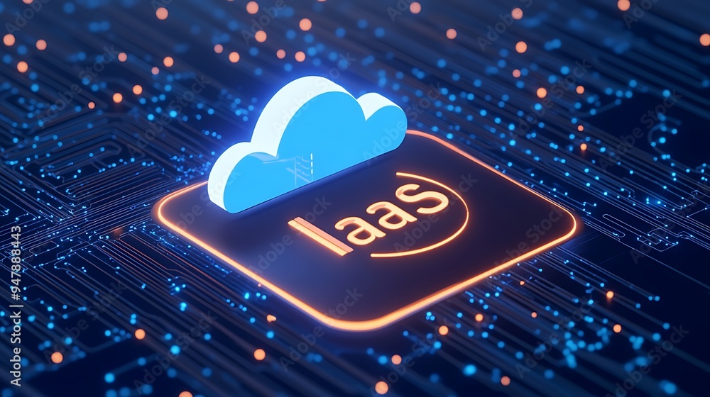 Poster 3d illustration of iaas concept with a cloud symbol on a digital circuit background, representing in
