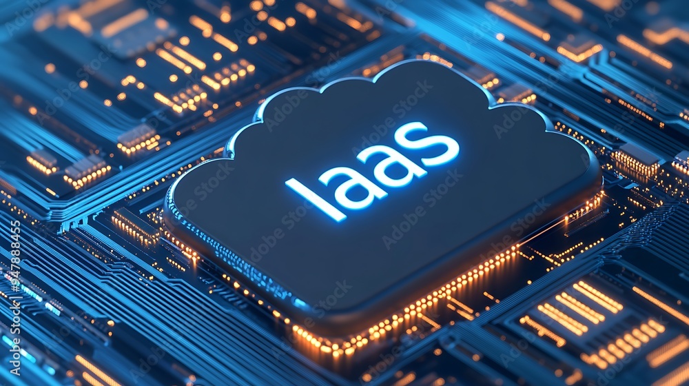 Poster 3d illustration of iaas (infrastructure as a service) cloud computing concept on a digital backgroun