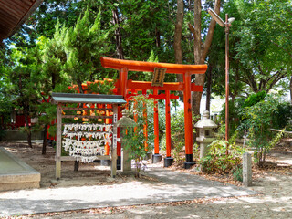 鮮やかな稲荷社の鳥居とお神籤