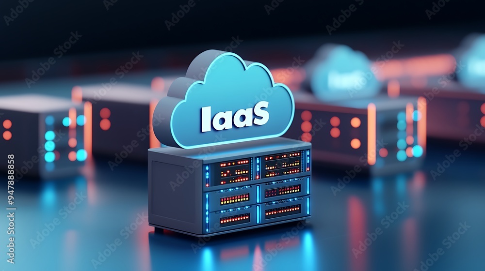 Poster 3d illustration of iaas (infrastructure as a service) concept with cloud computing servers in a data
