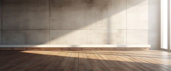 Sunlit Concrete Wall with Wooden Floor Interior