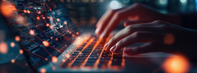 Network specialist implementing AI-driven network management in server room background data center storage digital technology IT infrastructure telecommunication systems management concept