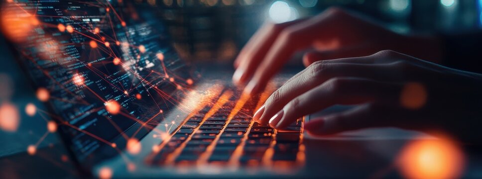 Network specialist implementing AI-driven network management in server room background data center storage digital technology IT infrastructure telecommunication systems management concept