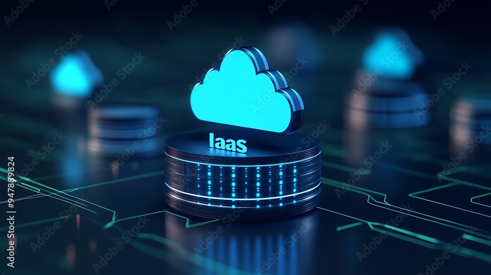 Poster 3d render of iaas cloud computing concept with futuristic technology background, showcasing infrastr