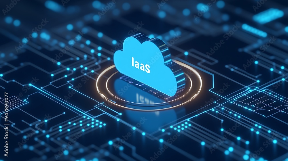 Poster 3d rendering of a circuit board with iaas cloud symbol highlighting infrastructure as a service tech