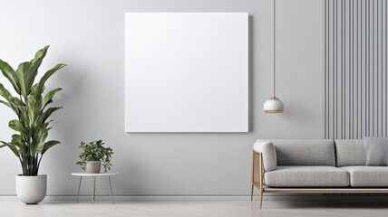 Blank canvas wall art on a stylish living room wall, modern home decor concept