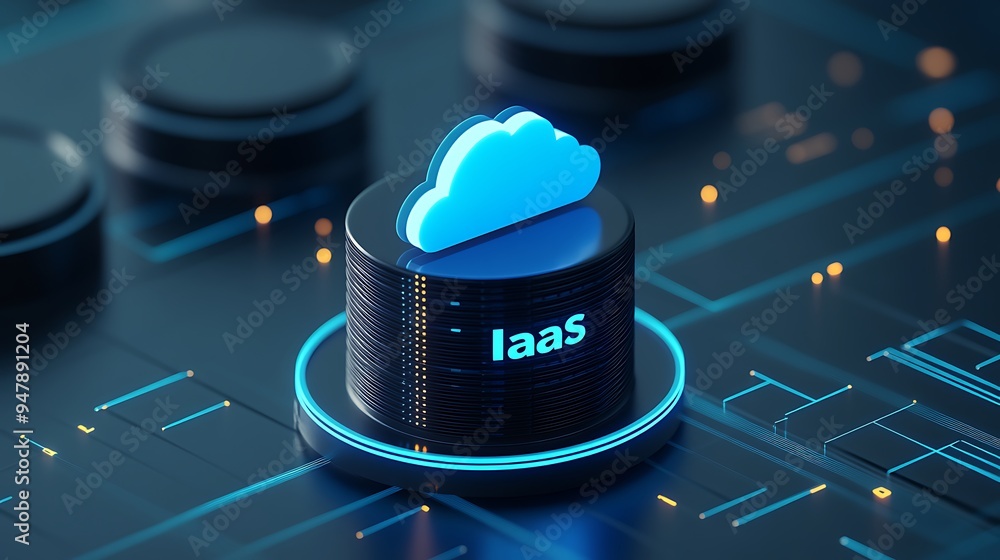 Poster a futuristic illustration of cloud computing iaas infrastructure concept, showing a digital cloud an