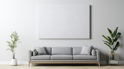 Blank canvas wall art on a stylish living room wall, modern home decor concept