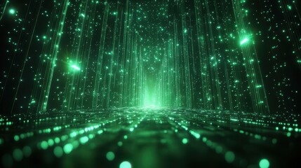 Fototapeta premium abstract backgroun3d of bright green neon rays an3d glowing lines flow down move from left to the right an3d disappear looping animate3d backgroun3d spee3d of light seamless loop animation