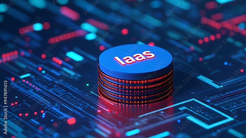 Poster abstract 3d rendering of infrastructure as a service (iaas) concept showing futuristic technology in