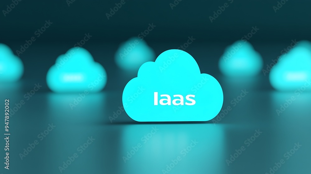 Poster blue cloud icons with iaas text representing infrastructure as a service in a modern digital environ