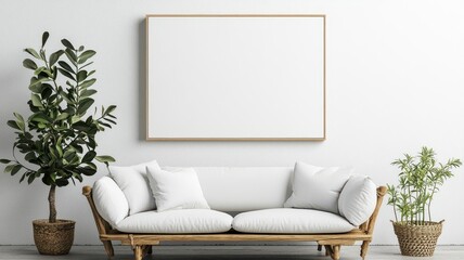 Plain canvas art print on a gallery wall, creative showcase mockup