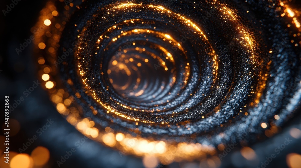 Poster cycle3d 3d vertical video abstract black backgroun3d with spiral golden chain shiny metallic texture