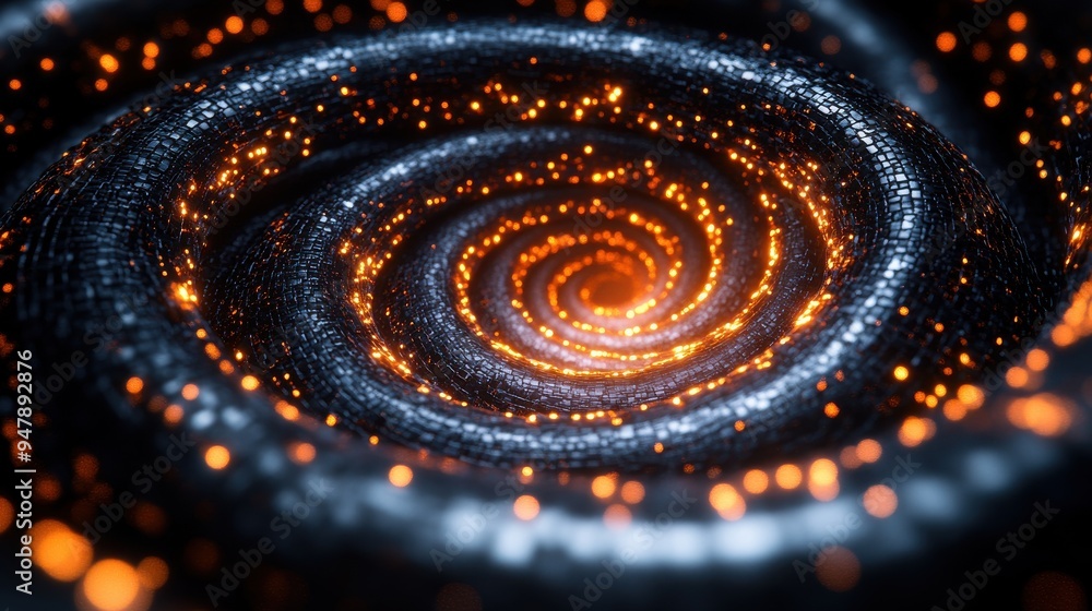 Poster cycle3d 3d vertical video abstract black backgroun3d with spiral golden chain shiny metallic texture